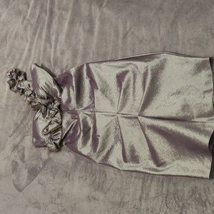 Betsy & Adam Metallic Gray One Shoulder Zipper Trim Cocktail Dress